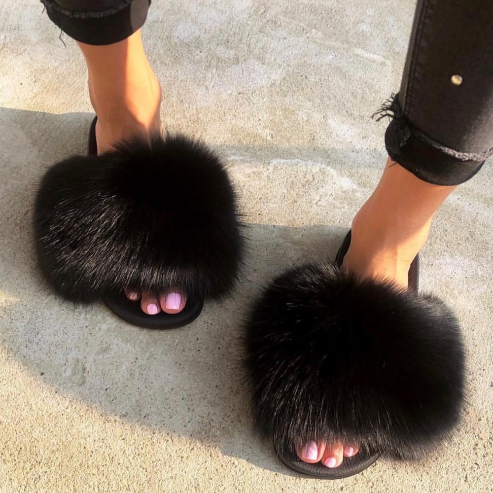 Black Fox fur slides
